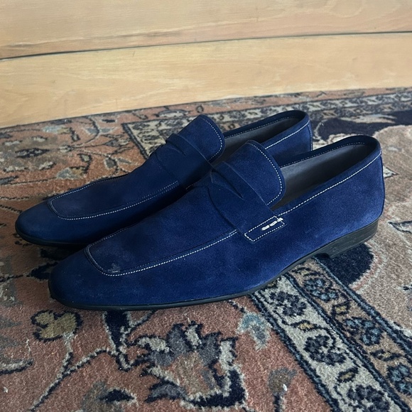 NWT Magnanni Rococo Penny Loafer Navy Blue Suede in Men's 12 - Picture 1 of 9